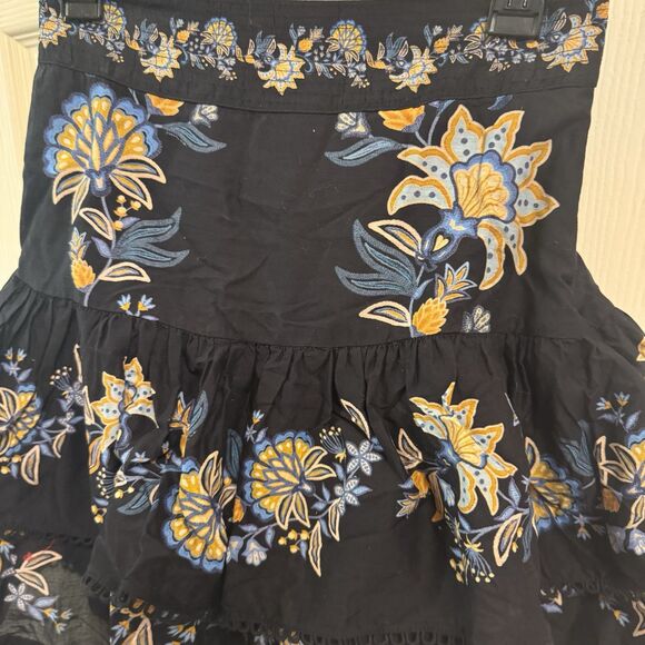 Farm Rio Floral Print Ruffled Tiered Layered Mini Skirt Blue Yellow Size XS a6 - Picture 2 of 7